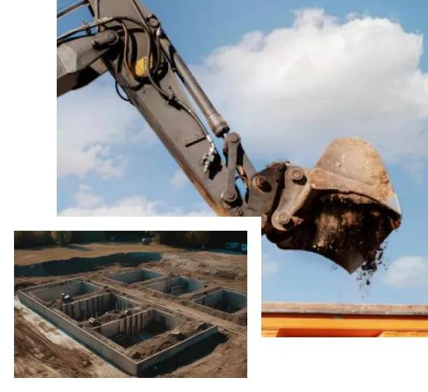 Екскаватор на будівельному майданчику з контролем висоти