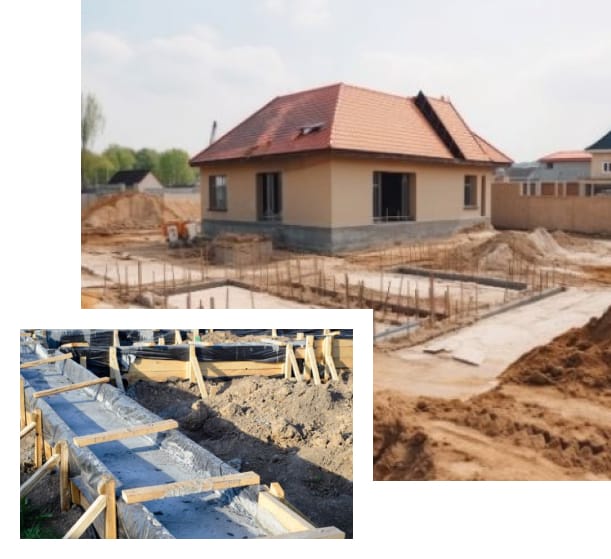 Робітники встановлюють стрічковий фундамент