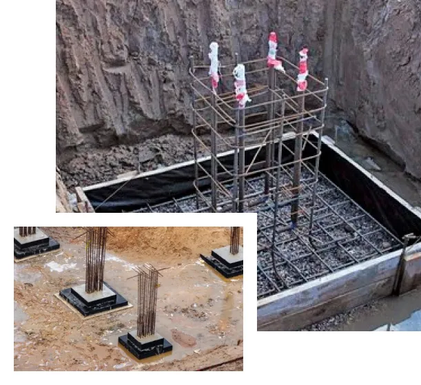 Бетонування фундаменту під колони на будівельному майданчику