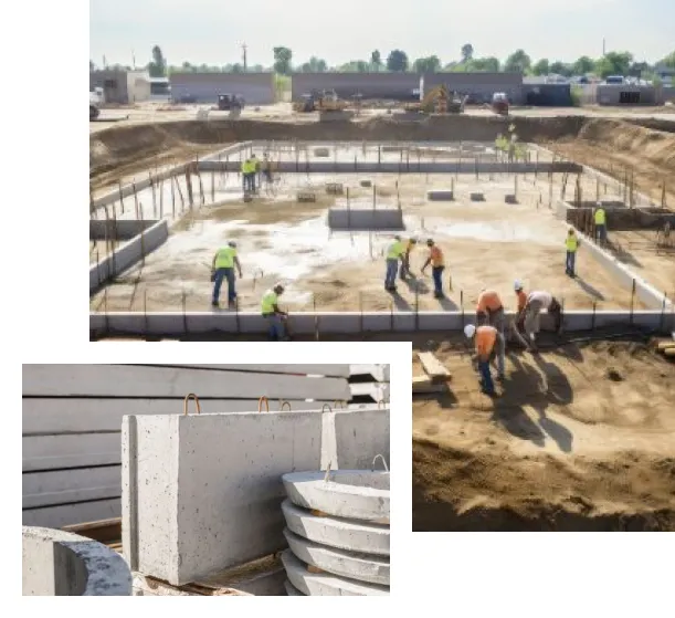 Бетонування бетонної балки фундаменту на майданчику