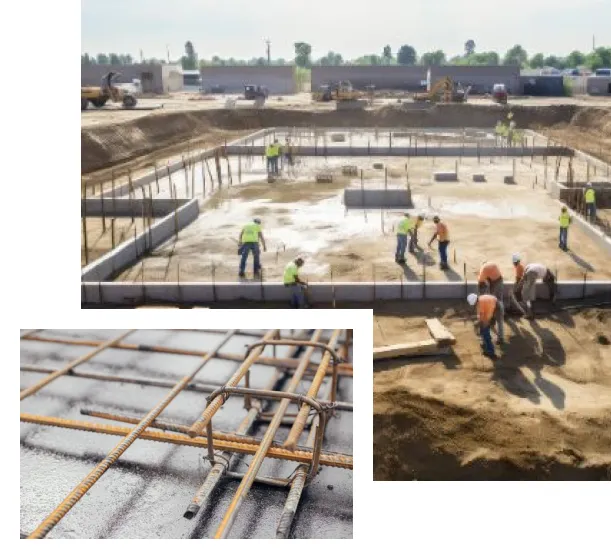 Бетонування фундаменту на будівельному майданчику