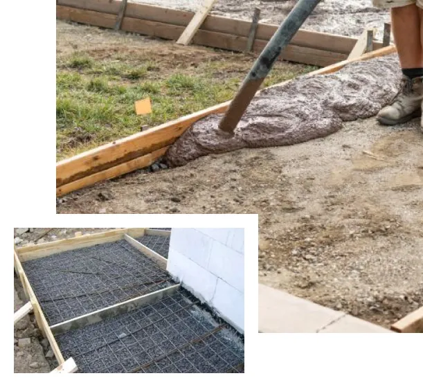Робітники виконують бетонування фундаменту під терасу